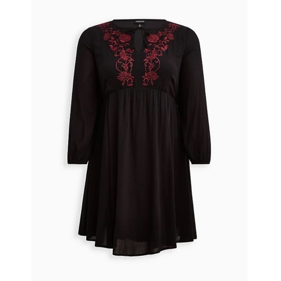 NWT TORRID SKATER DRESS - EMBROIDERED GAUZE BLACK - Picture 4 of 5